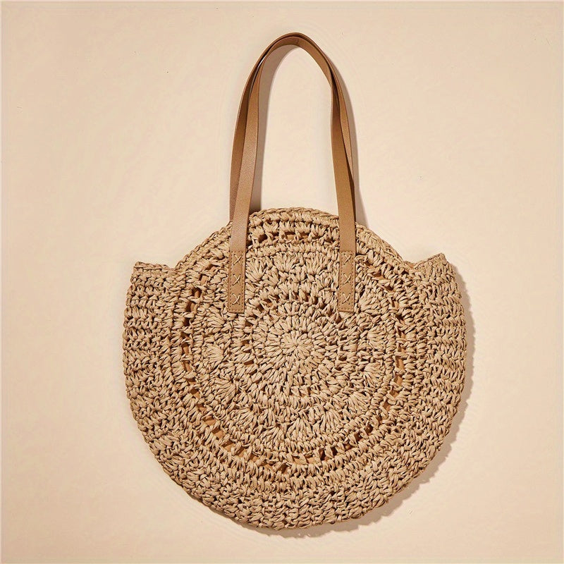 SunWave Round Straw Shoulder Bag – Casual and Airy
