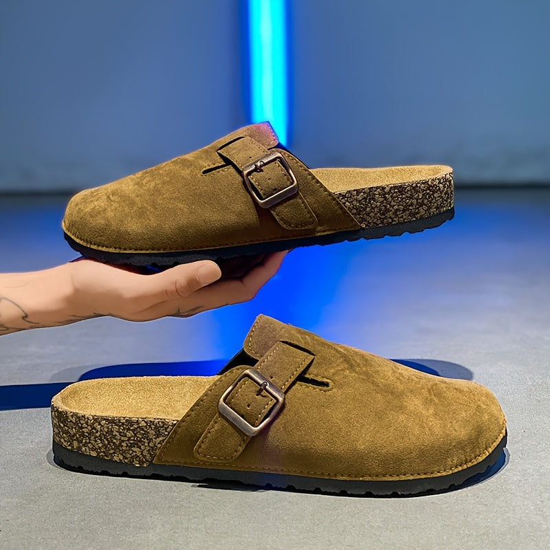 Unisex Slip-on Faux Suede Mules – Lightweight and Comfortable with Cork Sole