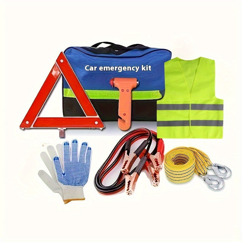 Auto Emergency Kit – Warning Triangle, Safety Vest, Cables, and More