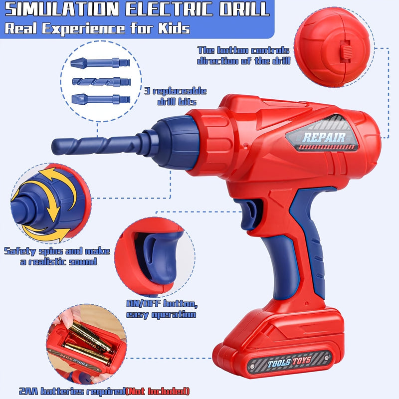 48-Piece Tool Set for Kids – With Electric Drill, Safety Helmet, and Storage Bag