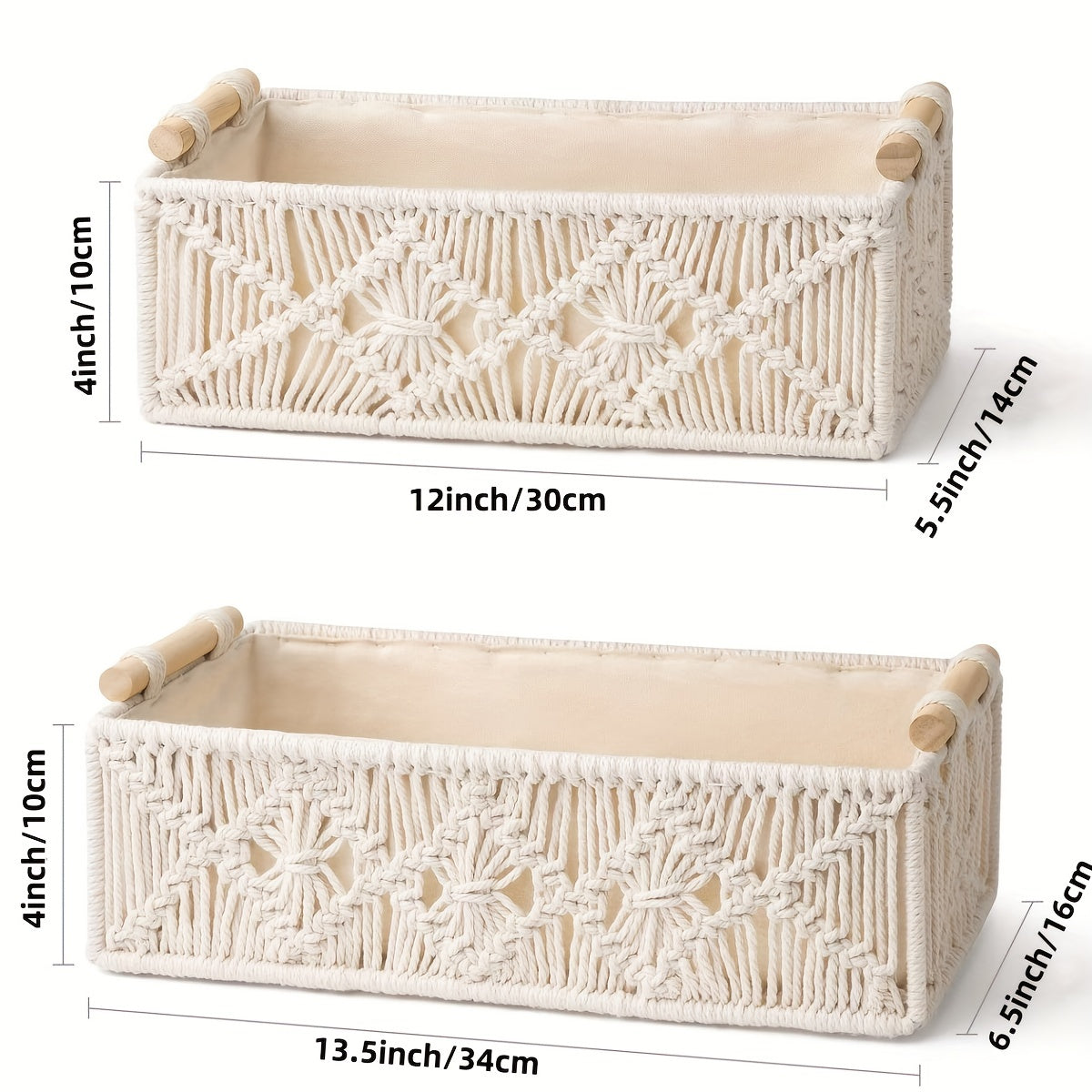 Set of 2 Handmade Macramé Storage Baskets – Boho Chic for a Stylish Organization