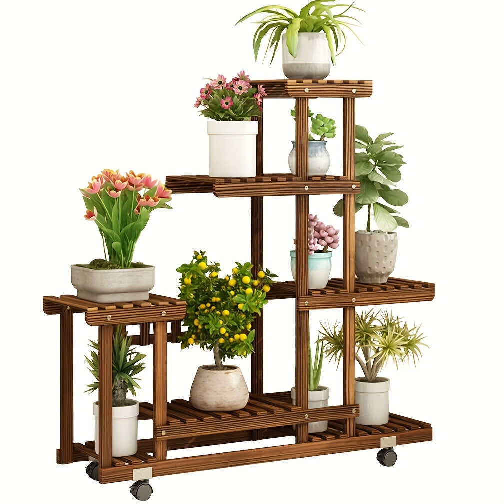 Robust 6-Tier Wooden Plant Stand – Carbonized Treatment