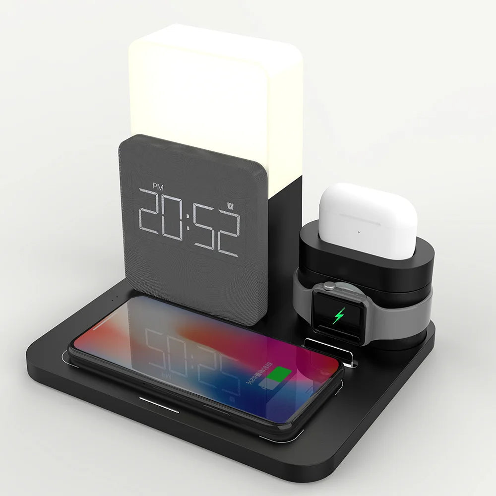 Multi-Function Wireless Charging Station – Lamp and Alarm Clock Included
