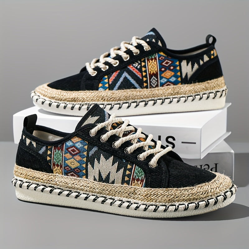 Boho Espadrille Sneakers for Men – Breathable Canvas with Colorful Embroidered Design