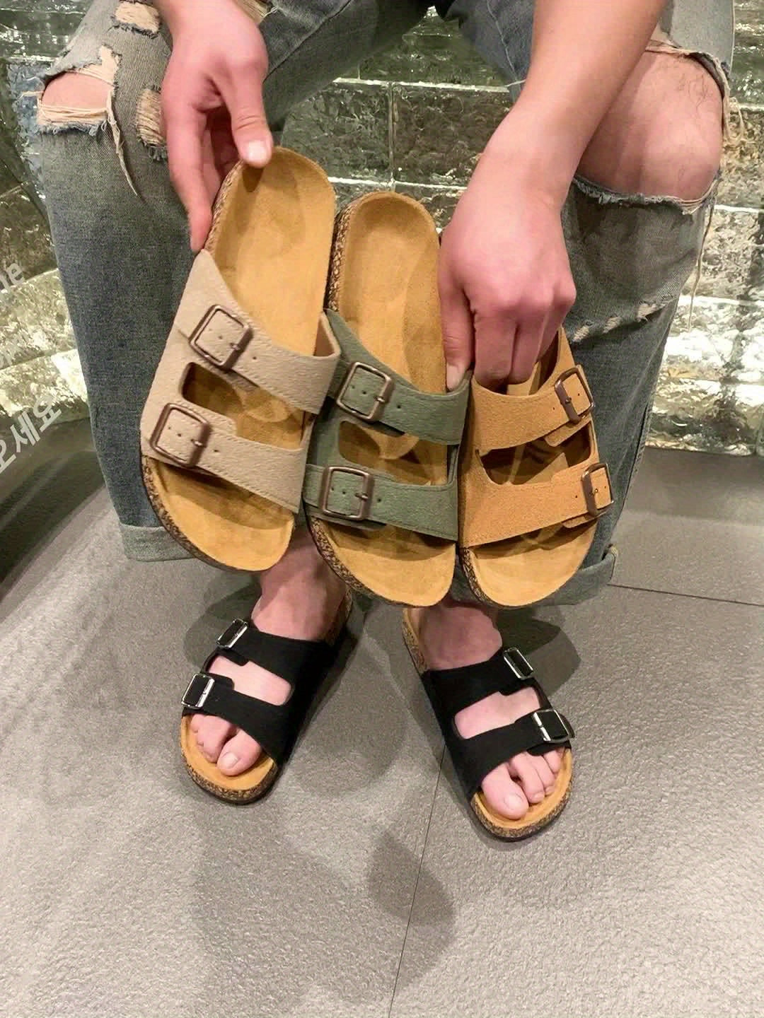 Retro Slides with Double Adjustable Buckles for Men – Comfortable and Stylish for Men