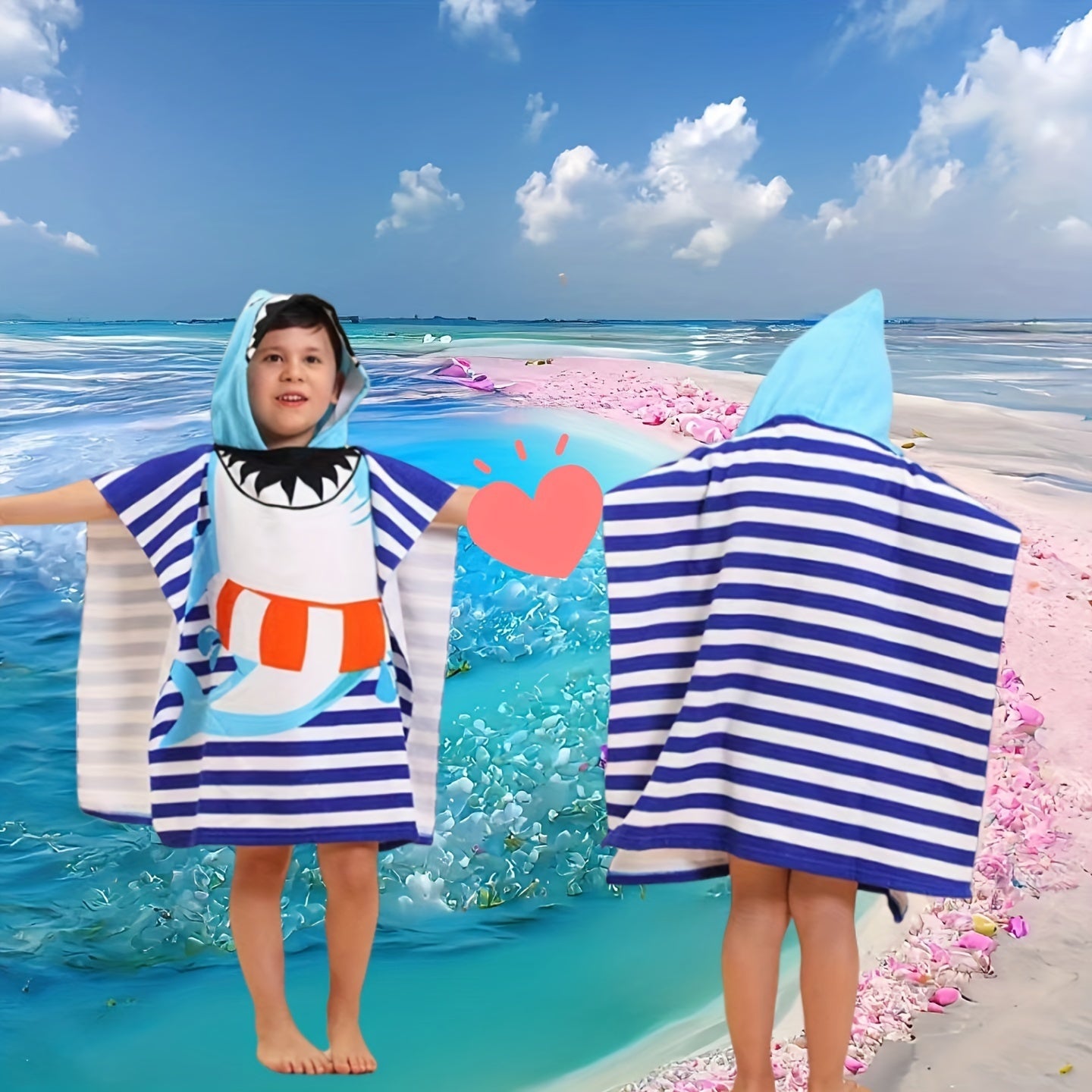Cartoon Dinosaurs and Pirates Beach Towel for Kids – Soft Bath Cape with Hood