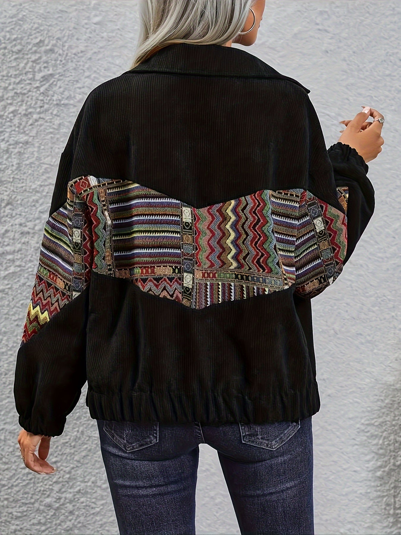 Tribal Print Corduroy Jacket – Cheerful and Stylish for Spring and Autumn