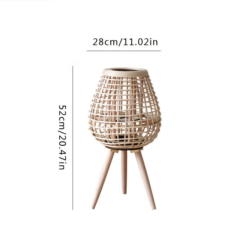 Handwoven Rattan Lantern with Candle Holder – Loose Decorative Piece for Living Room, Balcony, or Hospitality