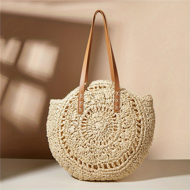 SunWave Round Straw Shoulder Bag – Casual and Airy