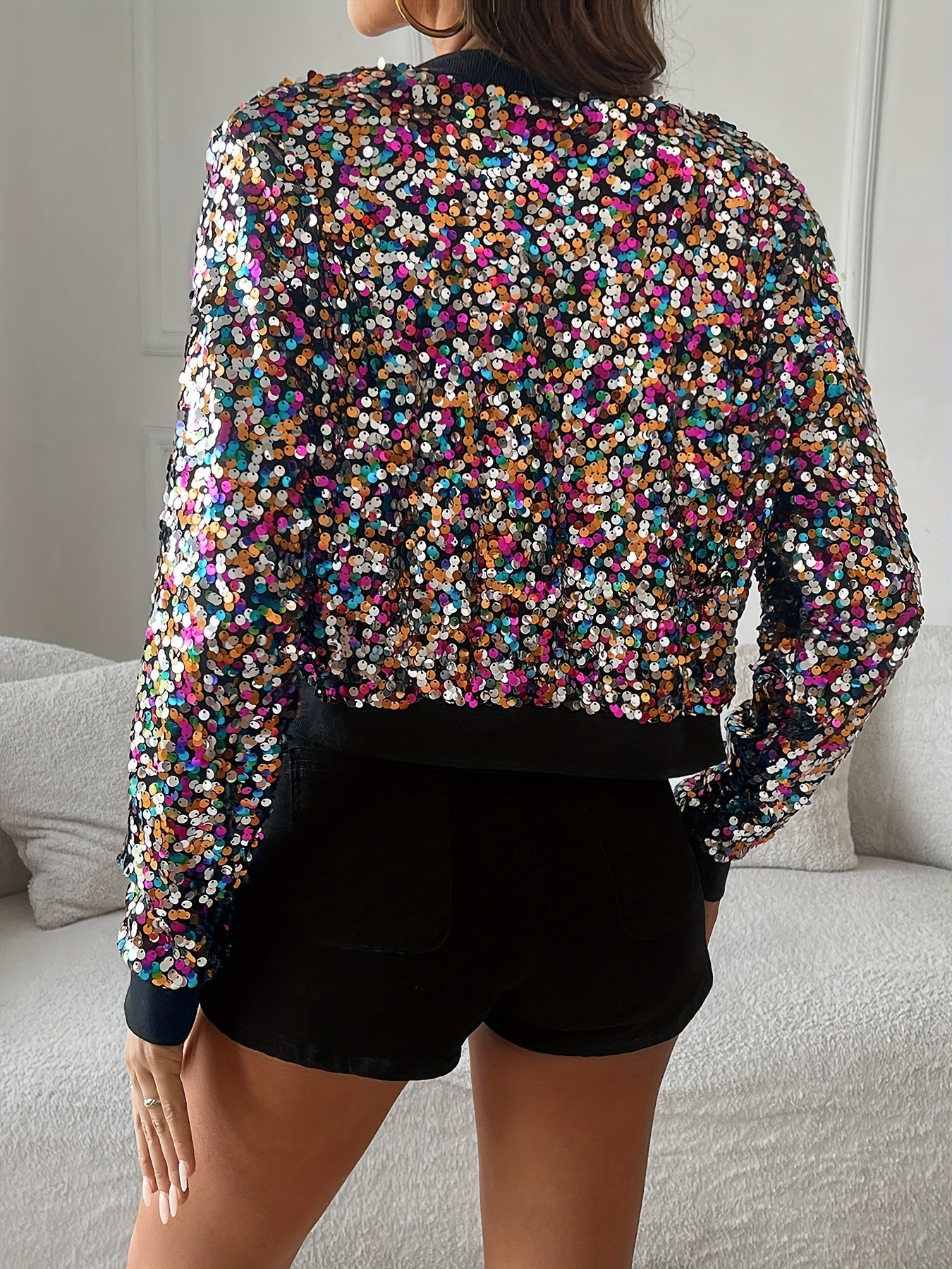 Shimmering Sequin Bomber Jacket - Sparkling Look for Parties and Nights Out