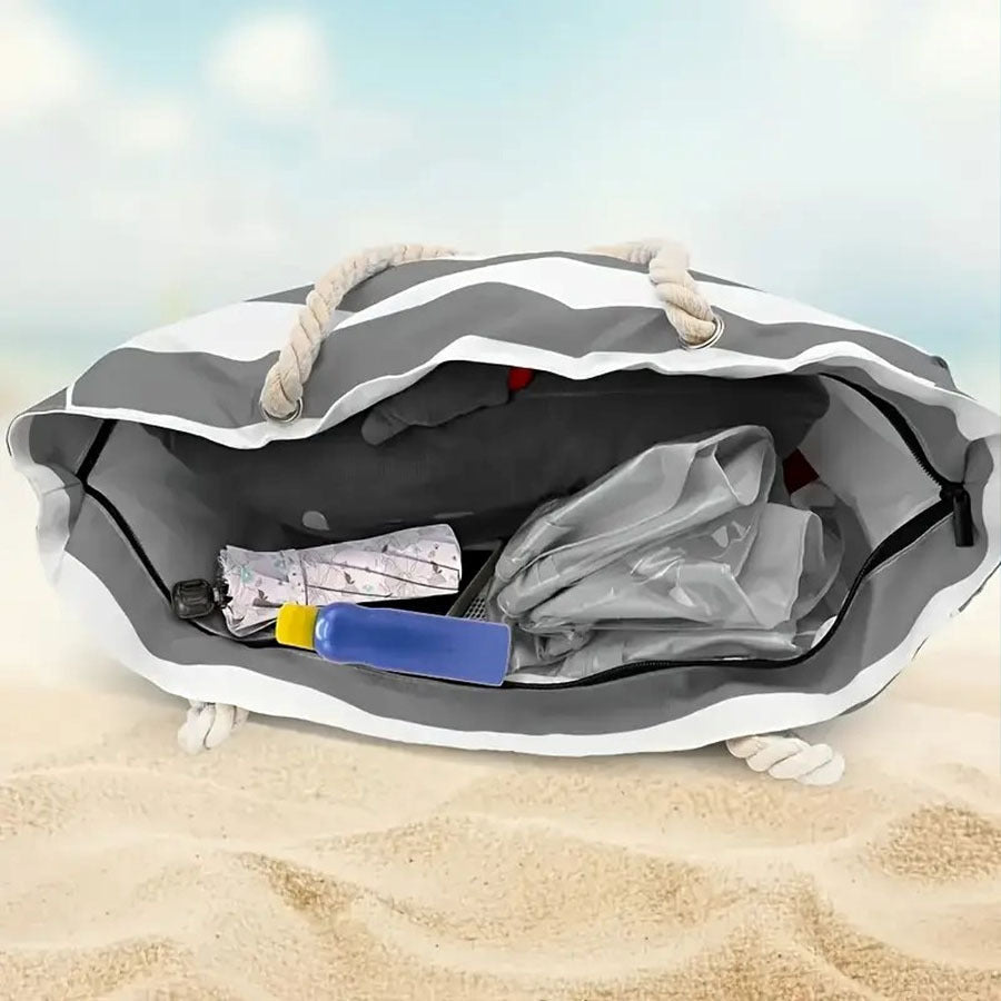 Striped Beach Bag – Spacious Travel Bag with Rope Handles for Transport and Outdoor Vacations