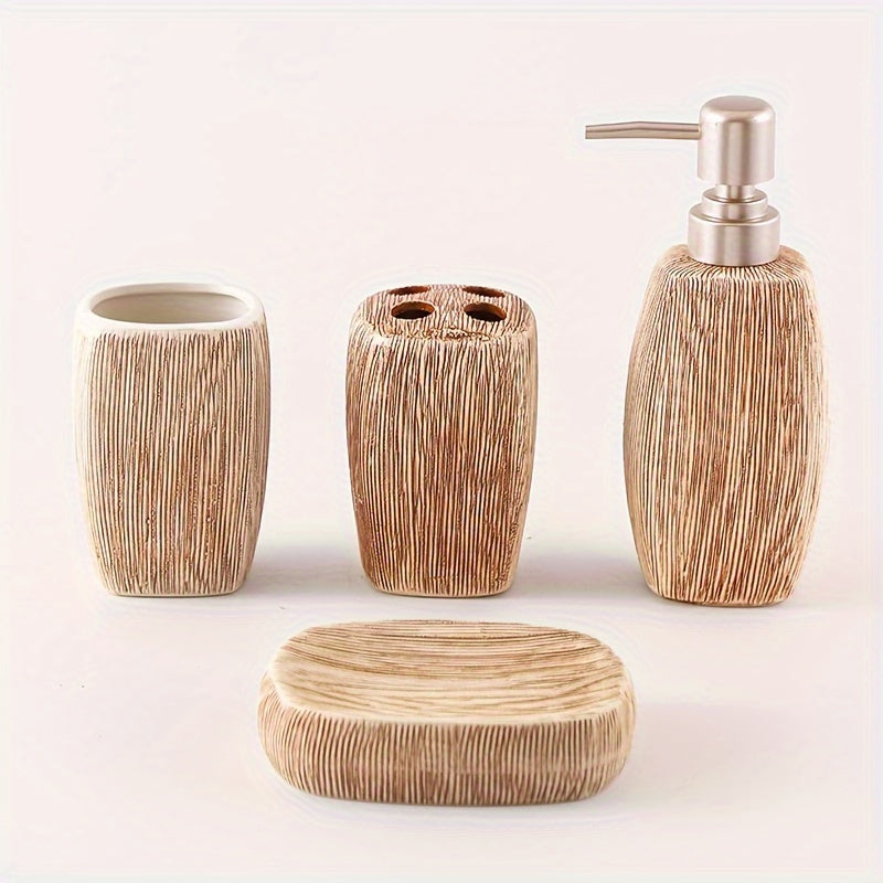 Wood Grain Style Ceramic Bathroom Set – Luxury Accessories for a Natural Touch in Your Bathroom