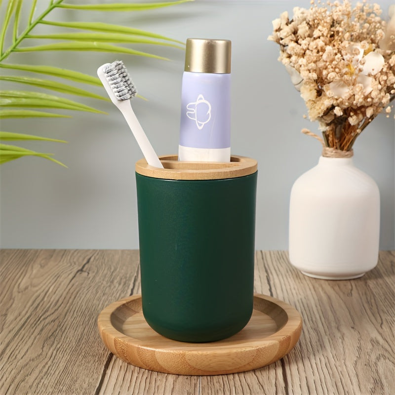 Bathroom Accessories Set with Bamboo Lid – 4-Piece Set for Bathroom Decor