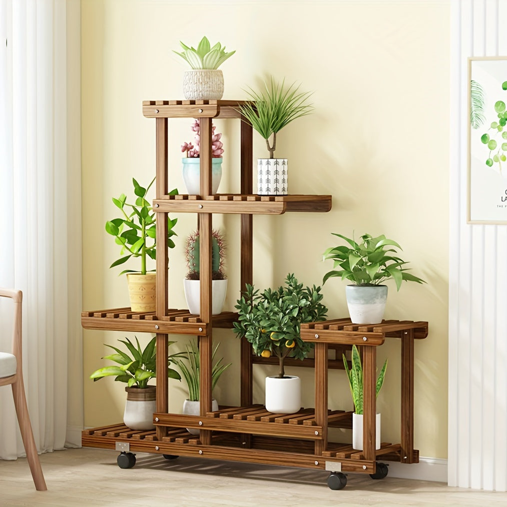 Robust 6-Tier Wooden Plant Stand – Carbonized Treatment