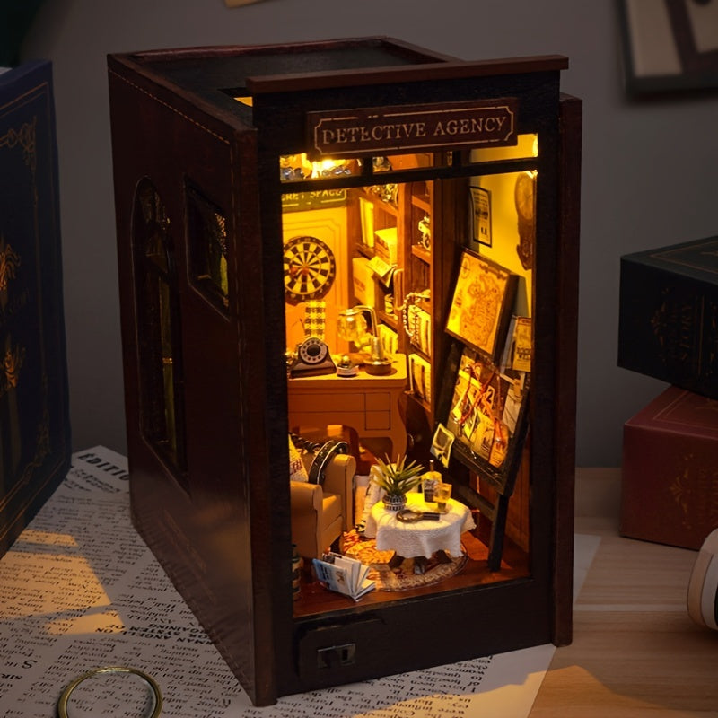 Detective Agency DIY Miniature House – 3D Puzzle Set with Lighting for Creative Hobbyists