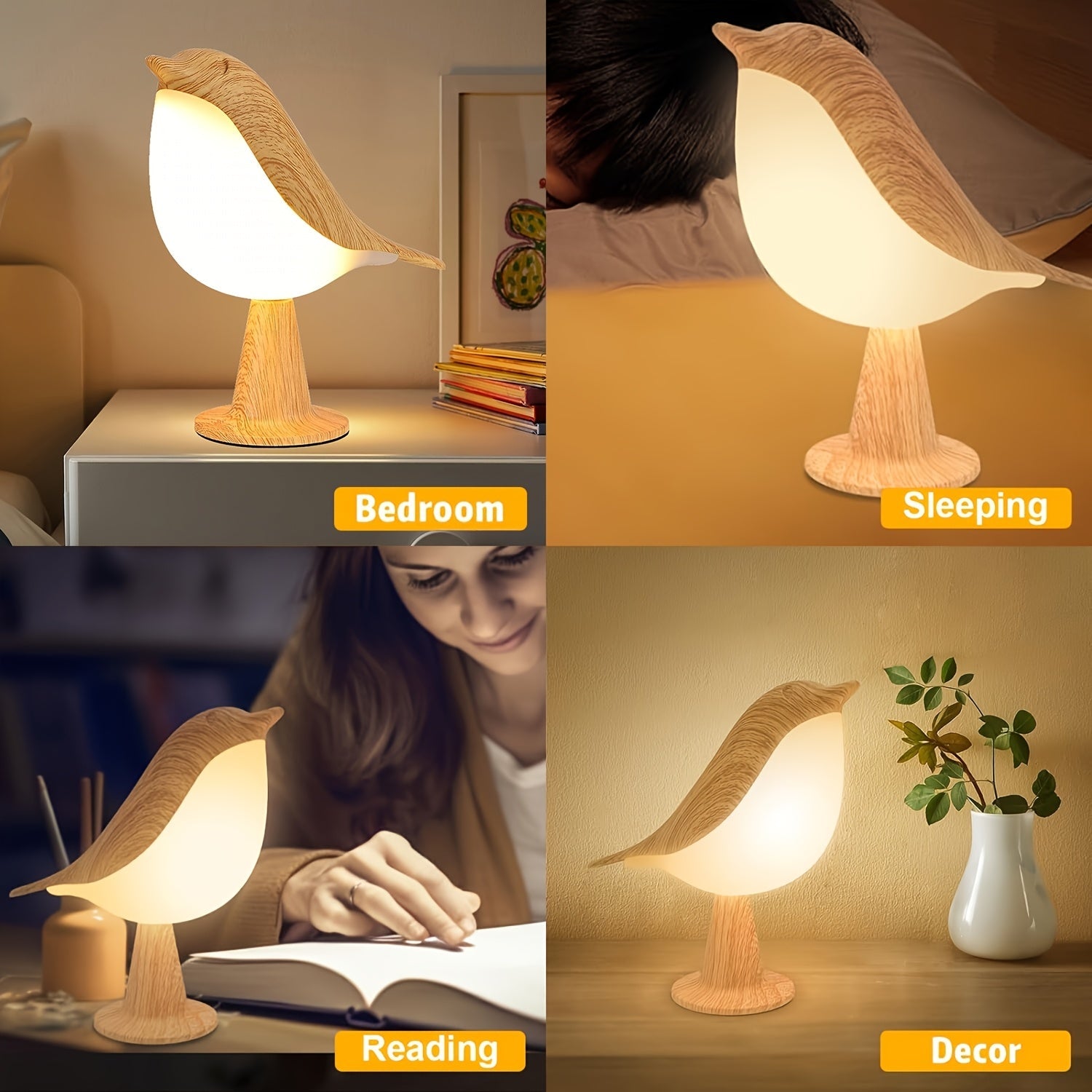 LED Bird Lamp with Aroma Diffuser – USB Rechargeable Night Light and Reading Lamp with 3 Color Temperatures