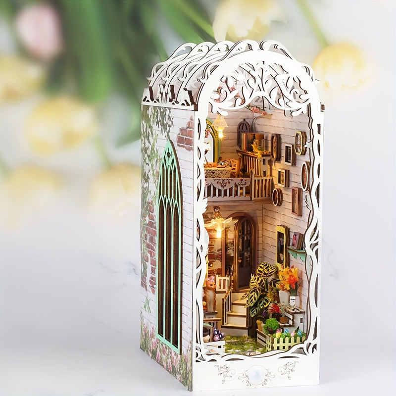 3D Wooden Puzzle House – White Flower House with Lighting and Dust Cover