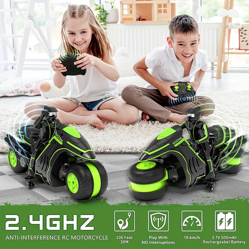 Remote-Controlled Stunt Motorcycle – 360° Rotating Wheels and High Speed for Kids