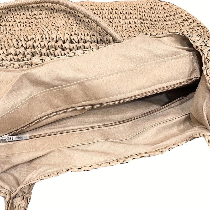 Ladies Large Capacity Woven Tote Bag with Zipper