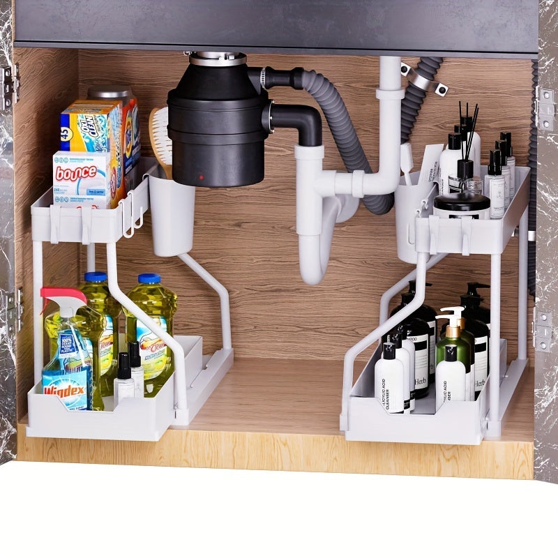 Compact 2-Tier Storage Rack – Smart and Space-Saving for Any Cabinet