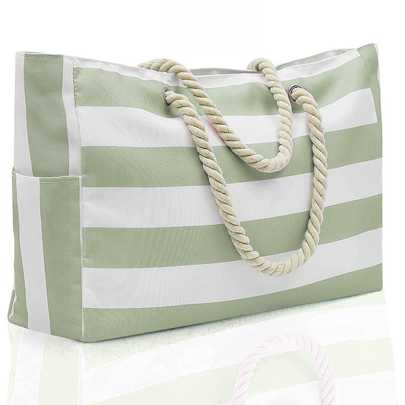 Striped Beach Bag – Spacious Travel Bag with Rope Handles for Transport and Outdoor Vacations