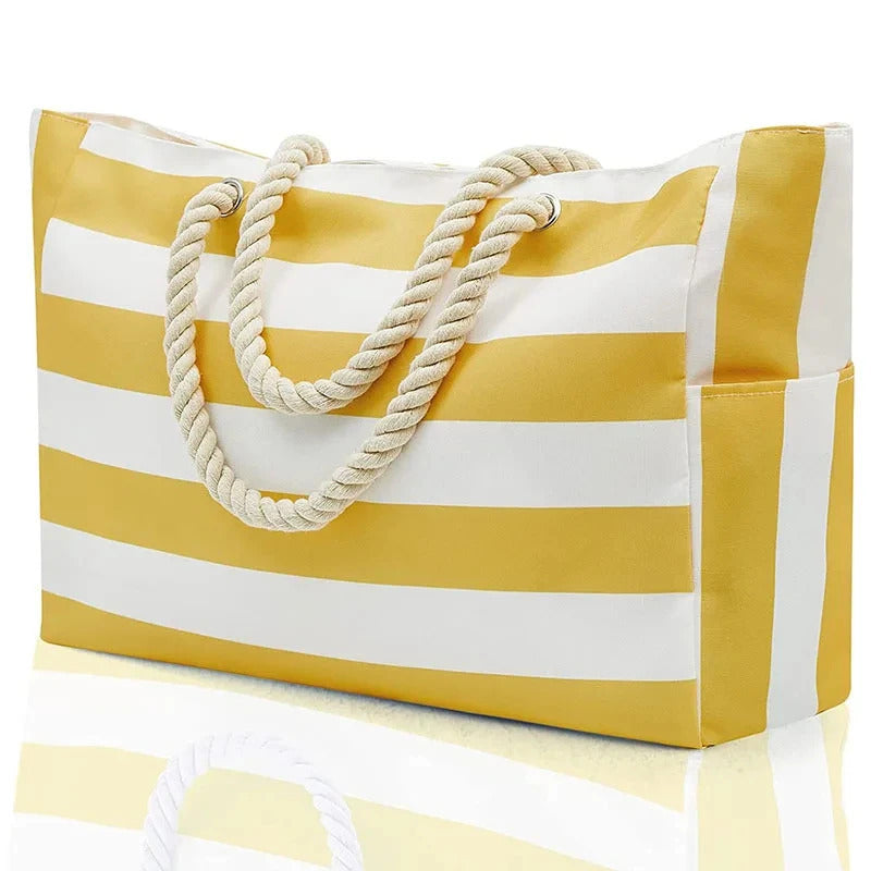 Striped Beach Bag – Spacious Travel Bag with Rope Handles for Transport and Outdoor Vacations