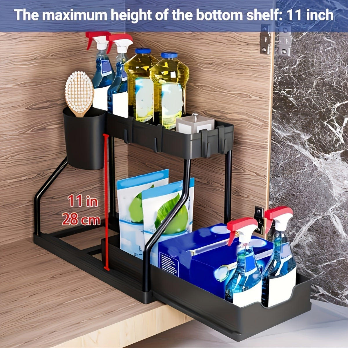Compact 2-Tier Storage Rack – Smart and Space-Saving for Any Cabinet