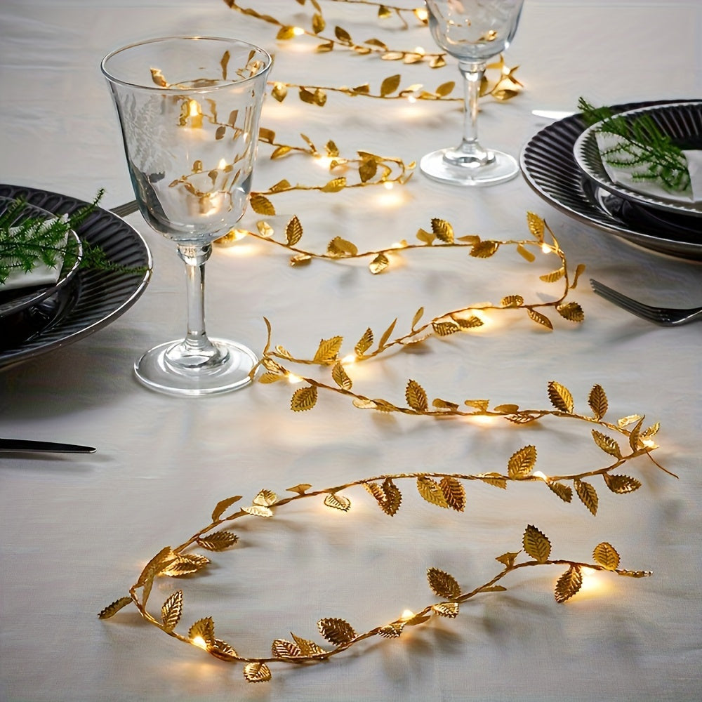 Golden Leaves Fairy Lights - Elegant Lighting for Table Settings and Parties