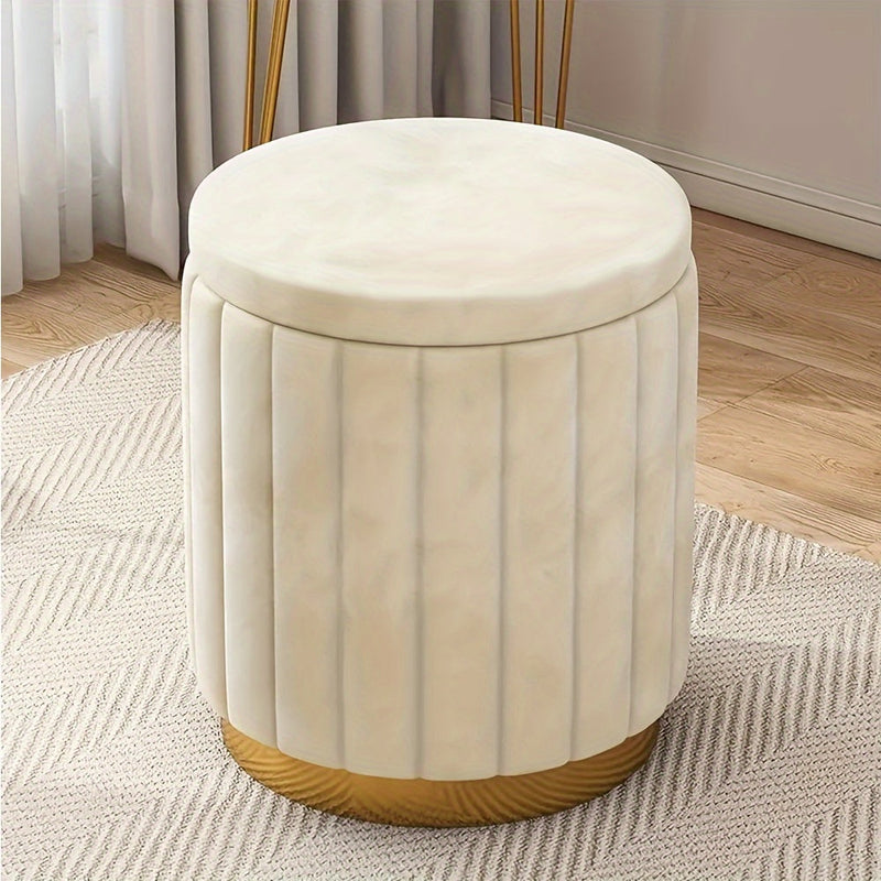 Nordic Chic Storage Ottoman – Stylish Round Pouf with Storage and Mirror Finish