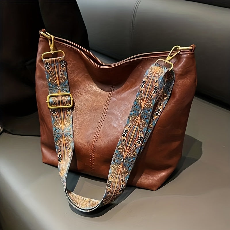 Wide Geometric Bag – Large Capacity Crossbody with Retro Vibe