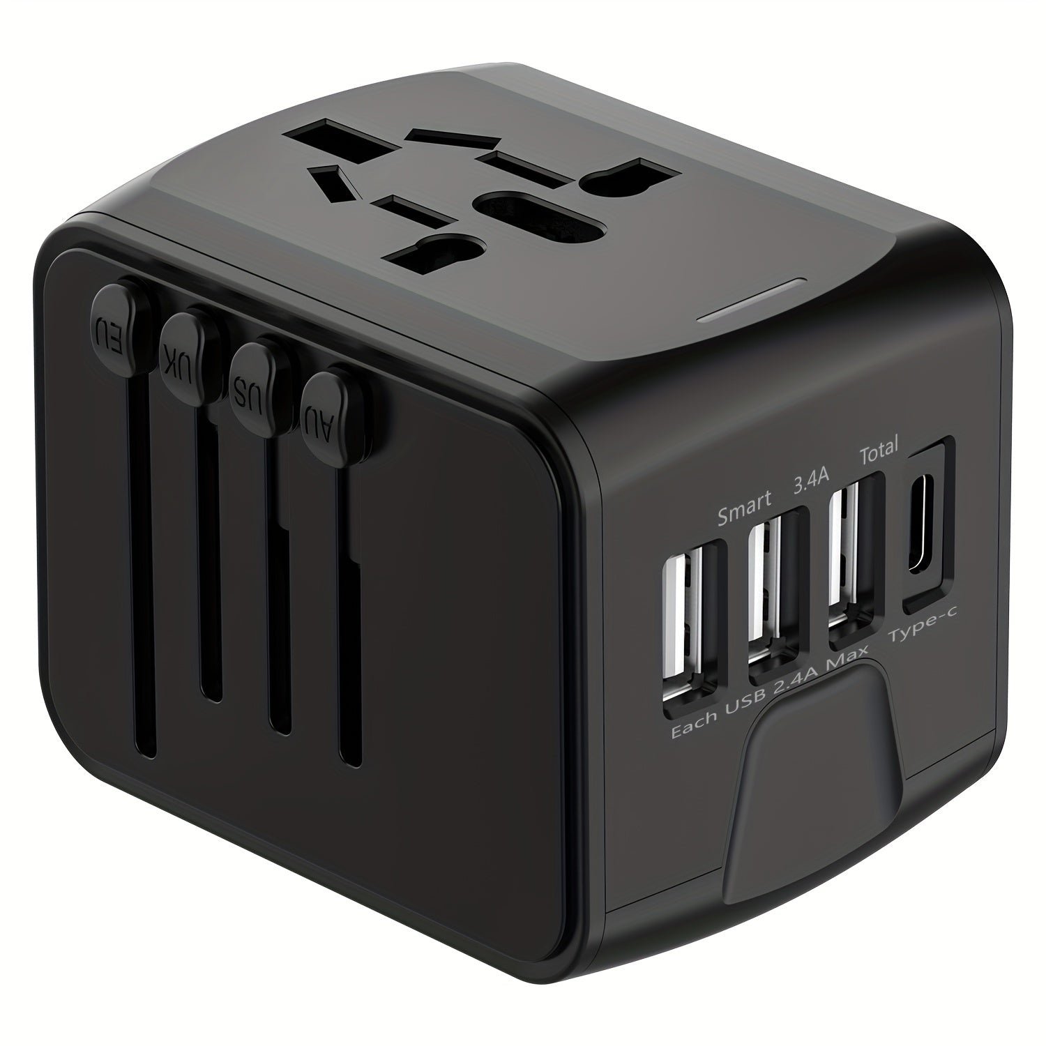 Travel Adapter with 4 USB Ports and Type-C – Global Charger with Fast Charging and Safety Features