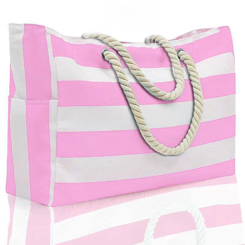 Striped Beach Bag – Spacious Travel Bag with Rope Handles for Transport and Outdoor Vacations