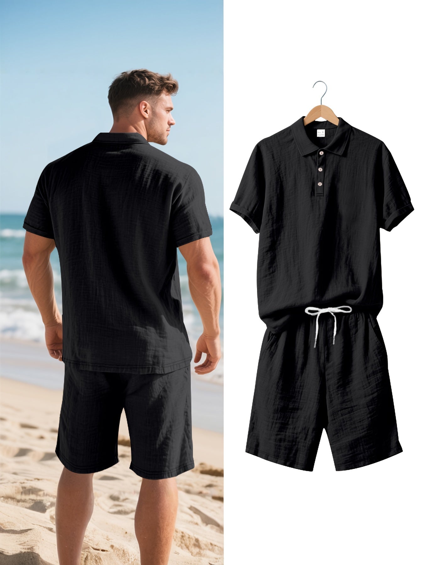 Men's Linen Polo and Shorts Set – Comfortable and Casual for Warm Days