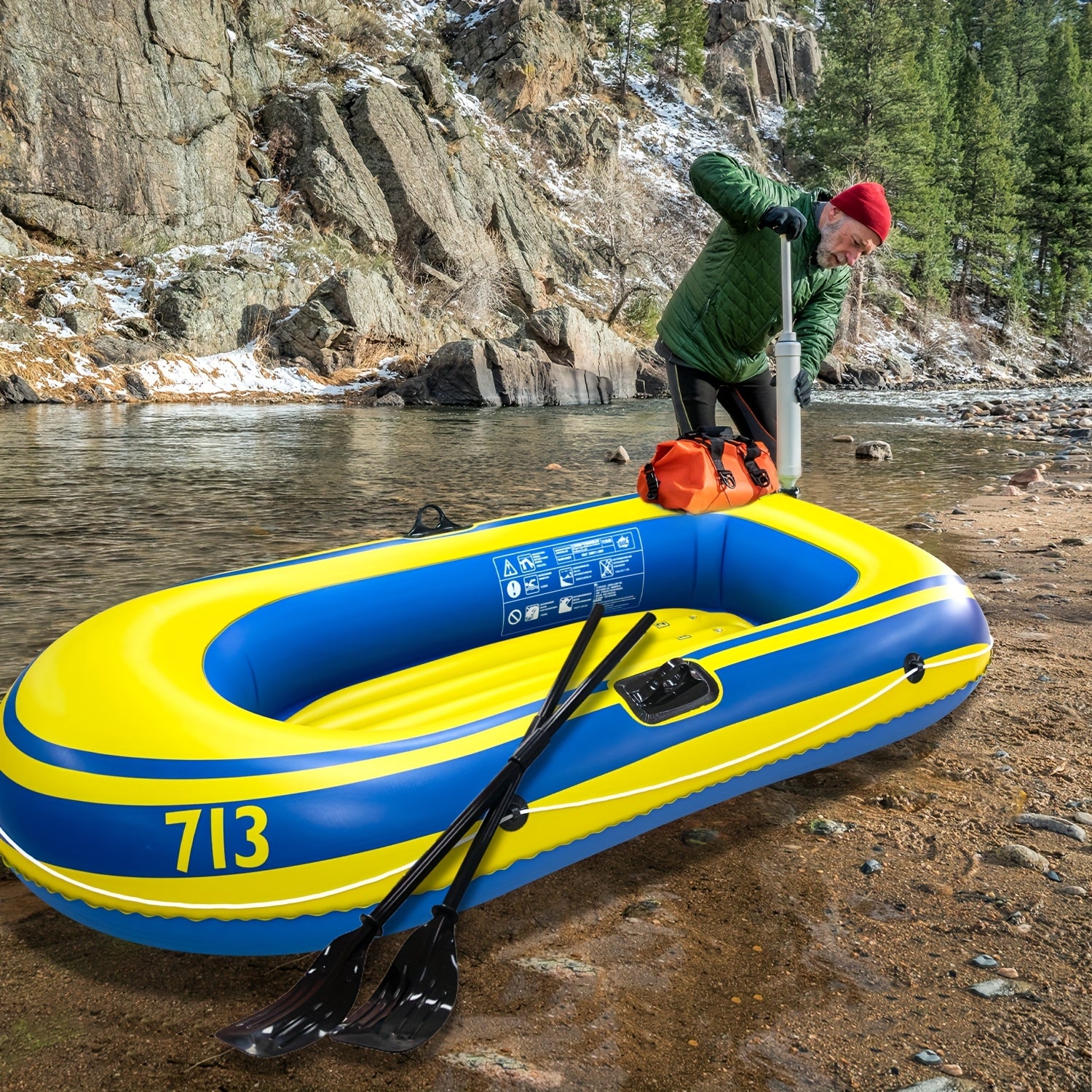 Inflatable Fishing Boat Set – Lightweight 2-Person PVC Boat with Oars