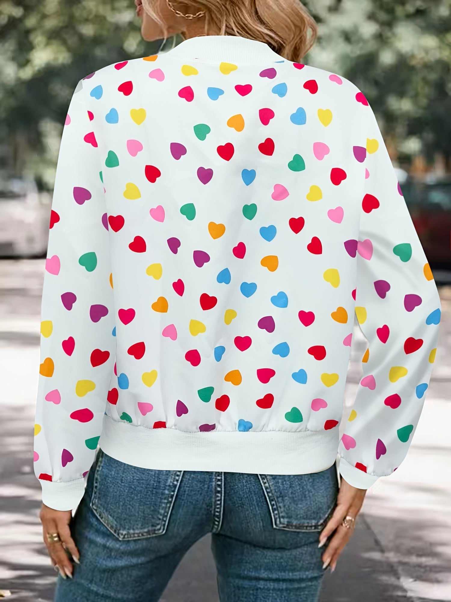 Joyful Hearts Bomber Jacket – Stylish and Comfortable Zip-up Jacket for Spring and Autumn