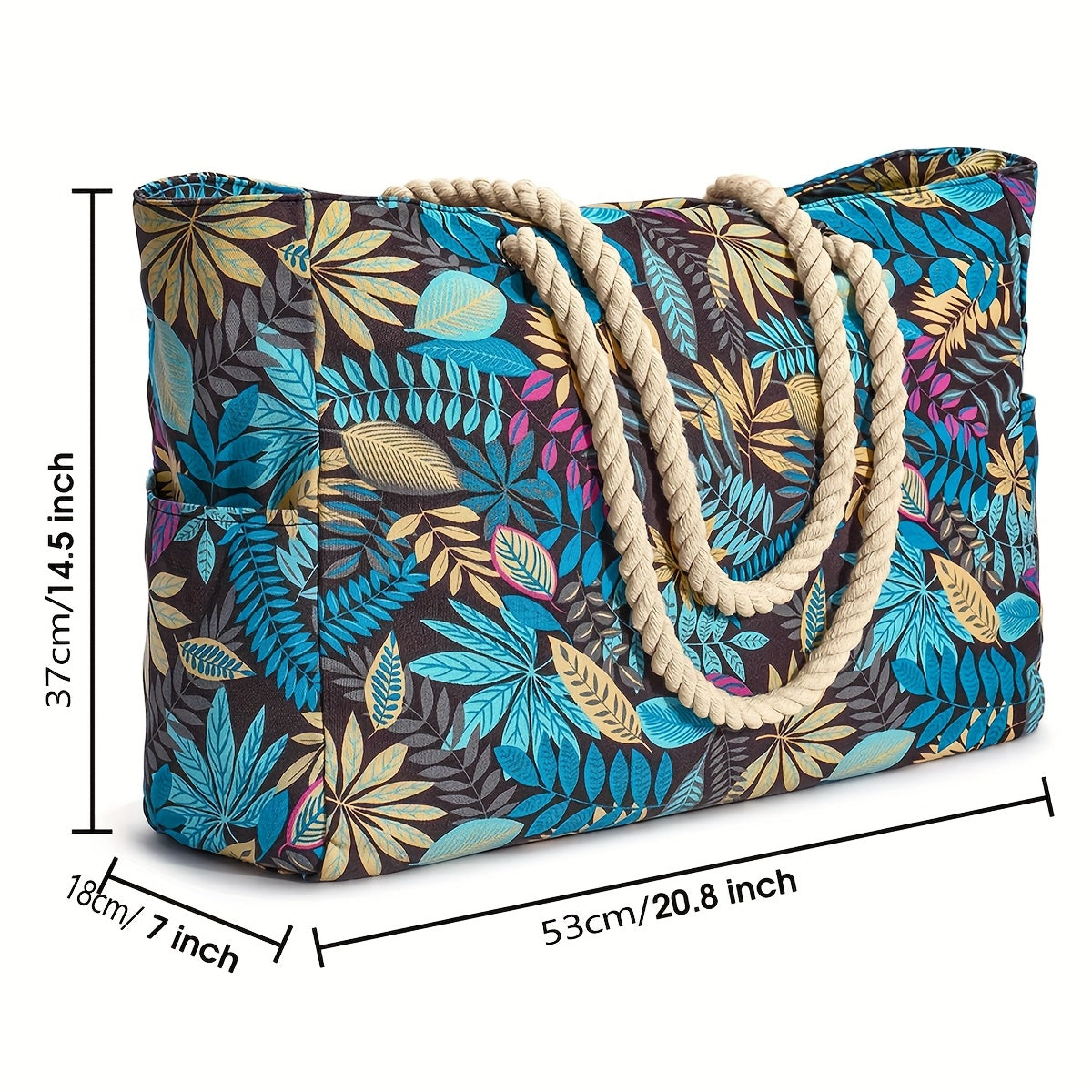 Trendy Large Beach Bag with Leaf Print - Spacious, Durable, and Perfect for Vacation