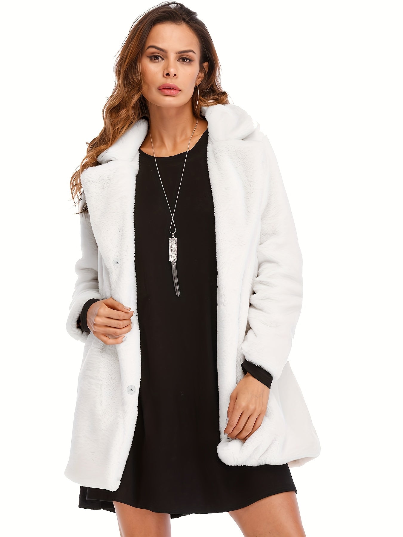 Elegant Women's Mid-Length Winter Faux Fur Coat - Stylish and Warm for Cold Months