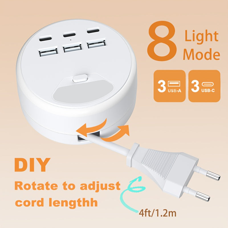 Multifunctional Power Strip with USB Chargers – 3 USB-A and 3 Type-C Ports, Ideal for Home and Office