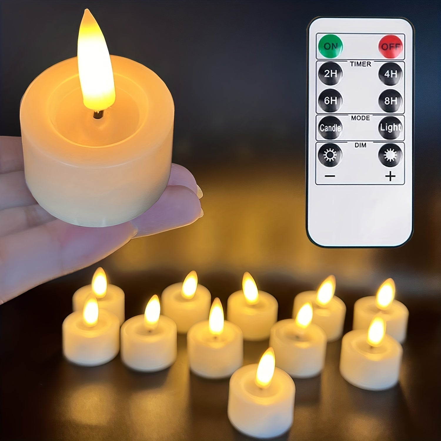 Magical Flameless Tealights - Set with Remote Control and Dimmable Timer