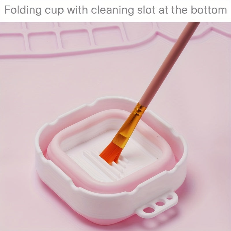 Silicone Painting Mat with Palette and Brush Holder – Durable and Flexible