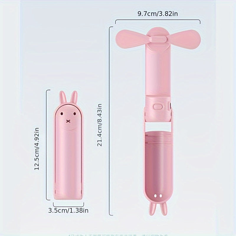 Mini Handheld Ventilator – 2-in-1 USB Rechargeable Fan with Cute Rabbit Design for Travel and Summer