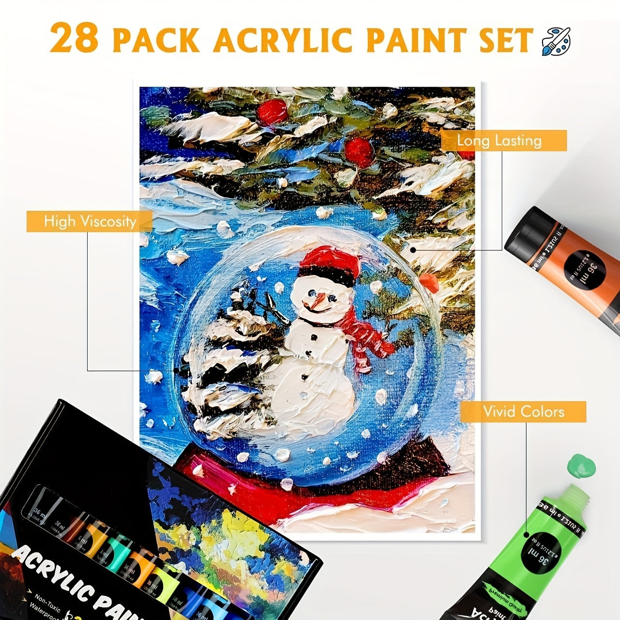 Acrylic Paint Set – 28 Pieces, Including 18 Colors of Acrylic Paint and 10 Brushes