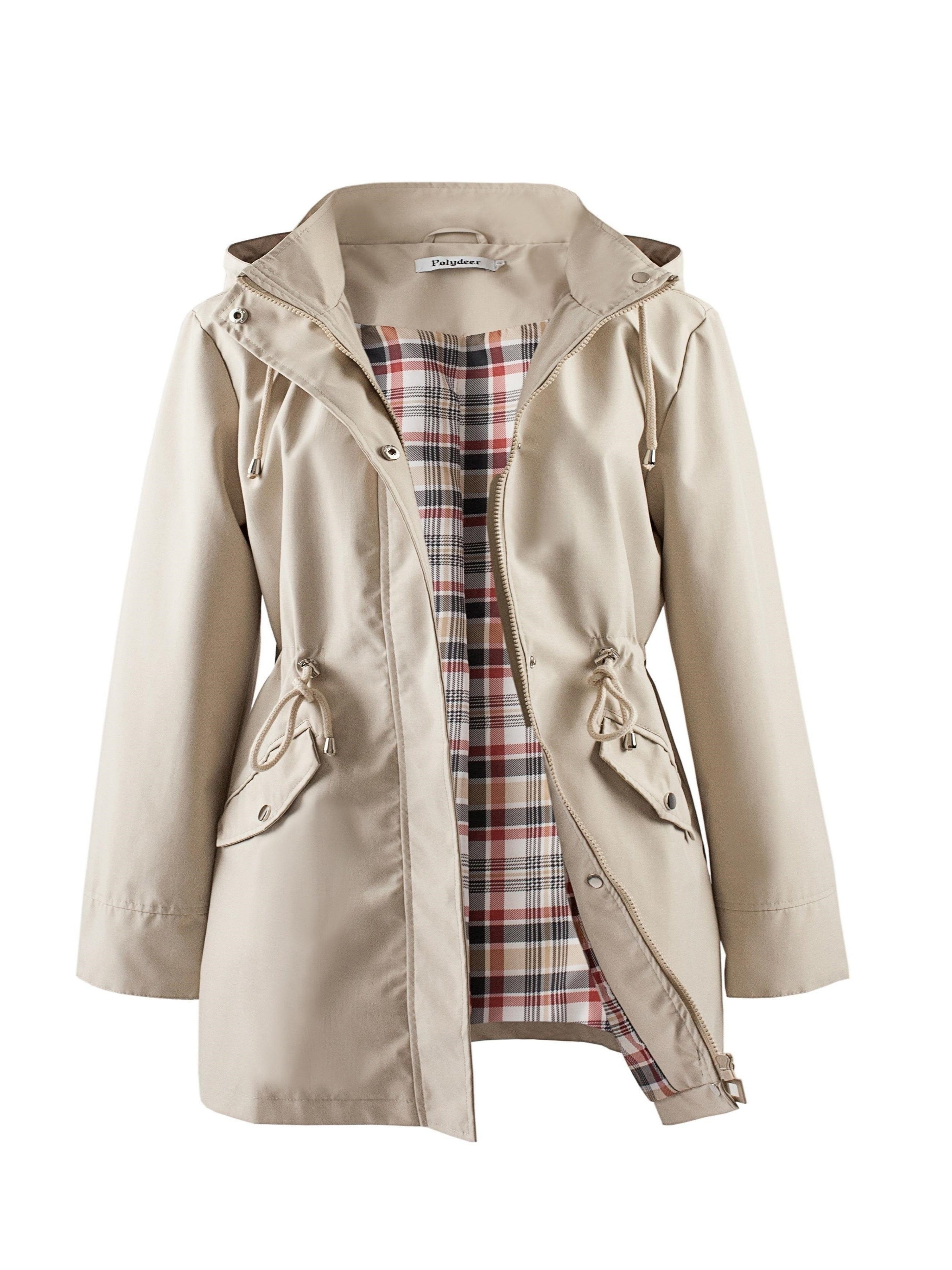 Plus Size Padded Jacket with Hood and Drawstring – Casual and Comfortable for Autumn and Spring