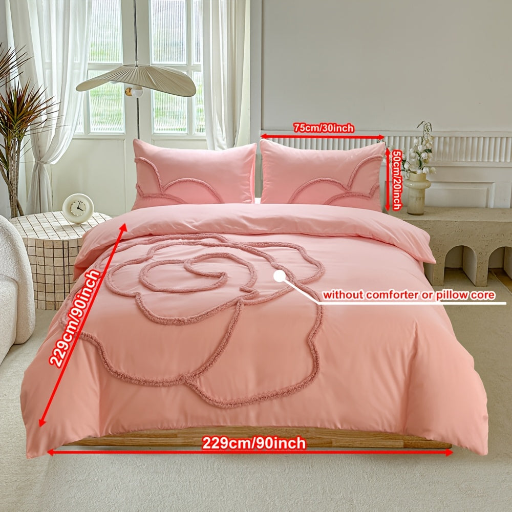 Tufted Bedding Set – Bedspread and Pillow Covers with Large Floral Design