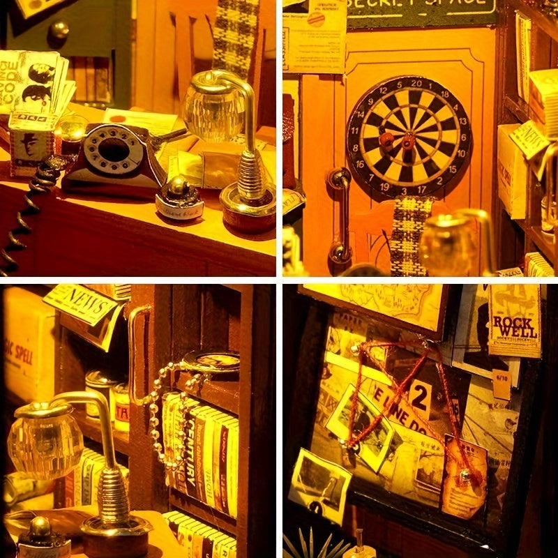 Detective Agency DIY Miniature House – 3D Puzzle Set with Lighting for Creative Hobbyists