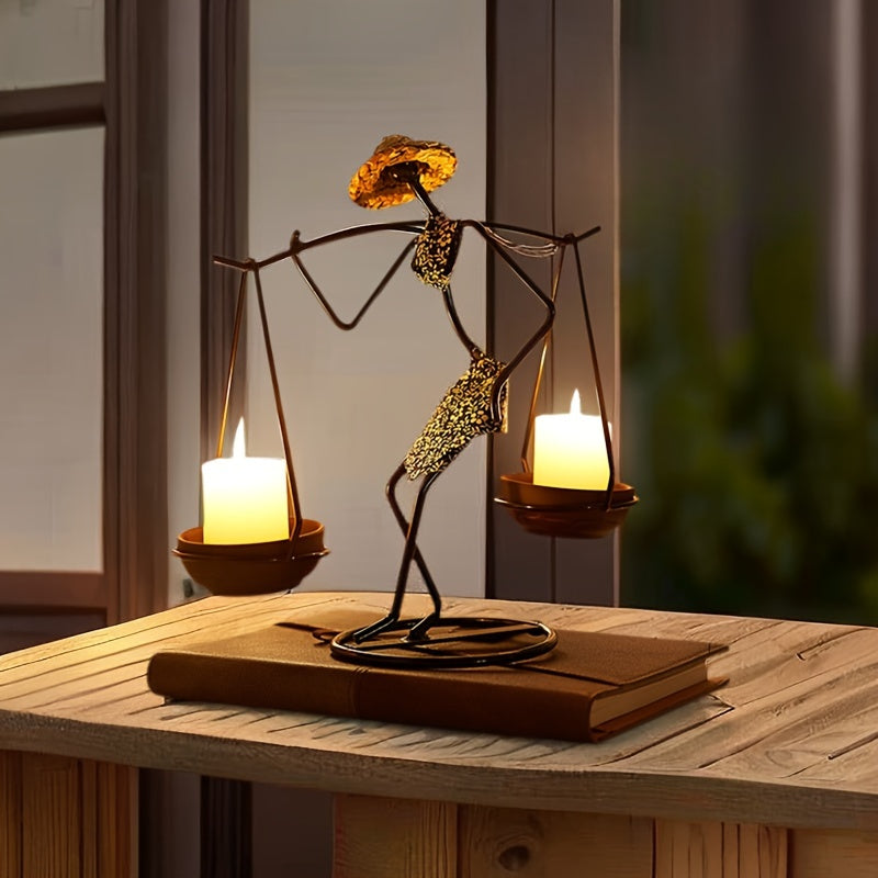 Creative Candle Holder in Balance Shape – Artistic Table Decoration Made of Cast Iron for a Warm Atmosphere