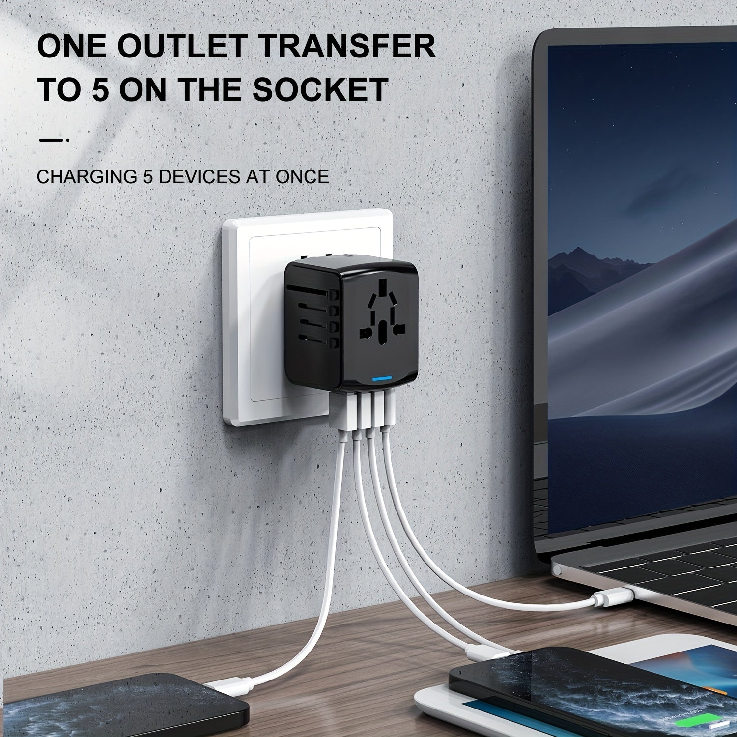 Travel Adapter with 4 USB Ports and Type-C – Global Charger with Fast Charging and Safety Features