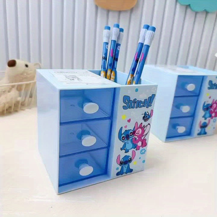 Disney Stitch Cartoon 3-Compartment Storage Box – Multifunctional Organizer for Desk, Jewelry, and Toys