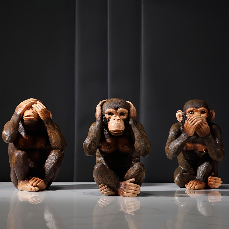 Chimpanzee Figurines Set of 3 - Playful and Realistic for Your Interior