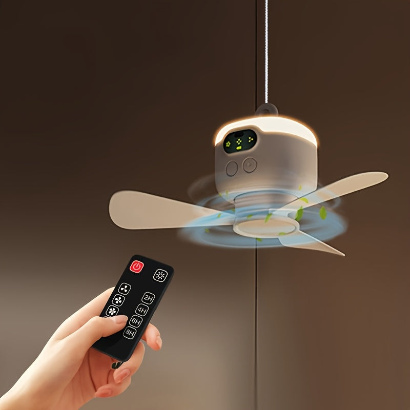 USB Rechargeable Hanging Fan – Portable with LED Light